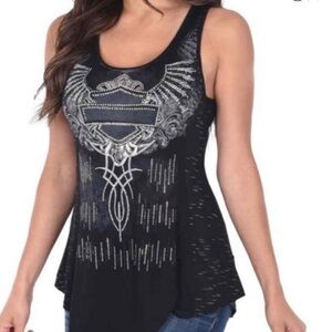 Harley Davidson Rhinestone Wing Tank Top Sz 2XL